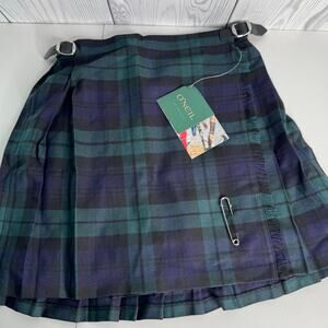 O'Neil Dublin Girls Kilt  Blue/Green Plaid Pleated Wool Kilt Skirt 24 (5/6)